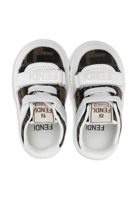 Sneakers In Pelle Bianca e Tessuto Con Motivo FF FENDI KIDS | JMR475-AHGYF0C1A